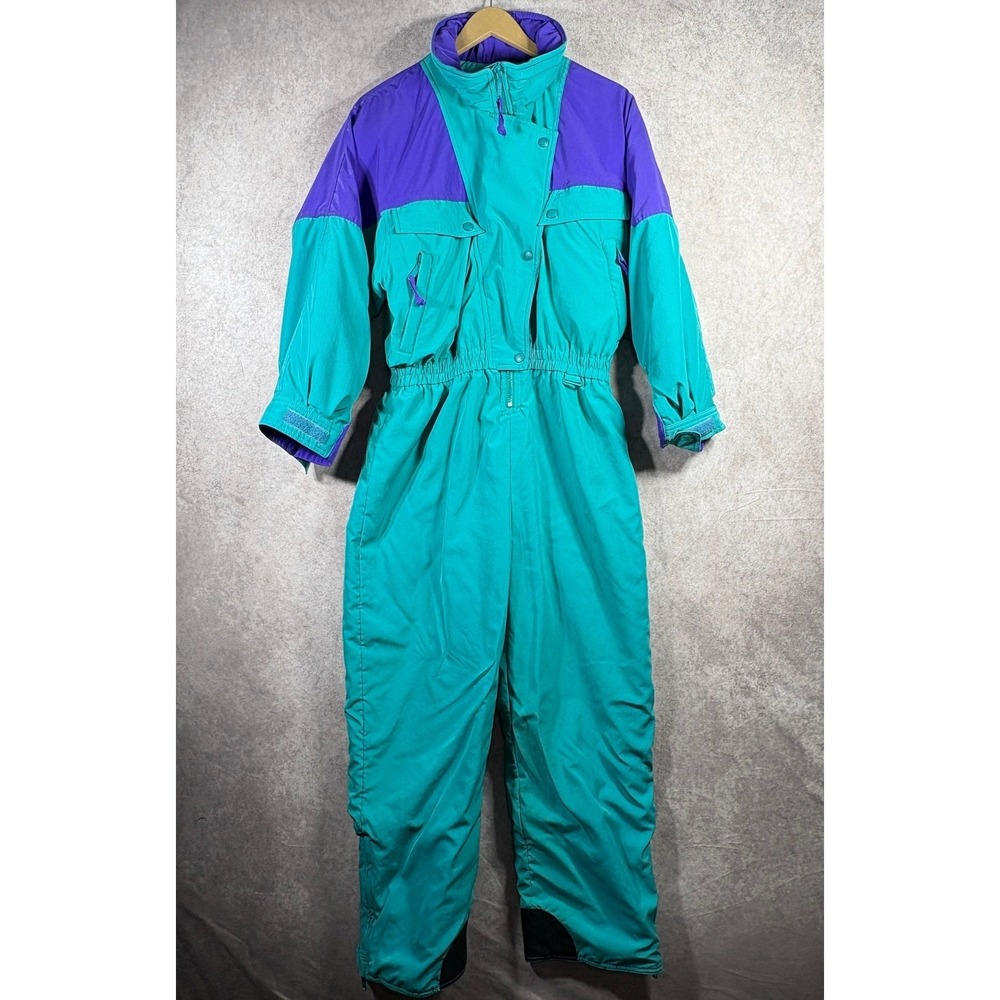 Vintage Eddie Bauer Snowsuit Womens Size 10P Teal Purple 3M Thinsulate Ski